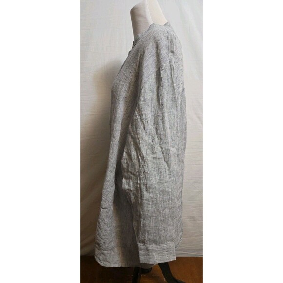 Eileen Fisher Size XL Shirt Crinkled Organic Linen Stripe Mandarin Collar Long - Picture 4 of 6